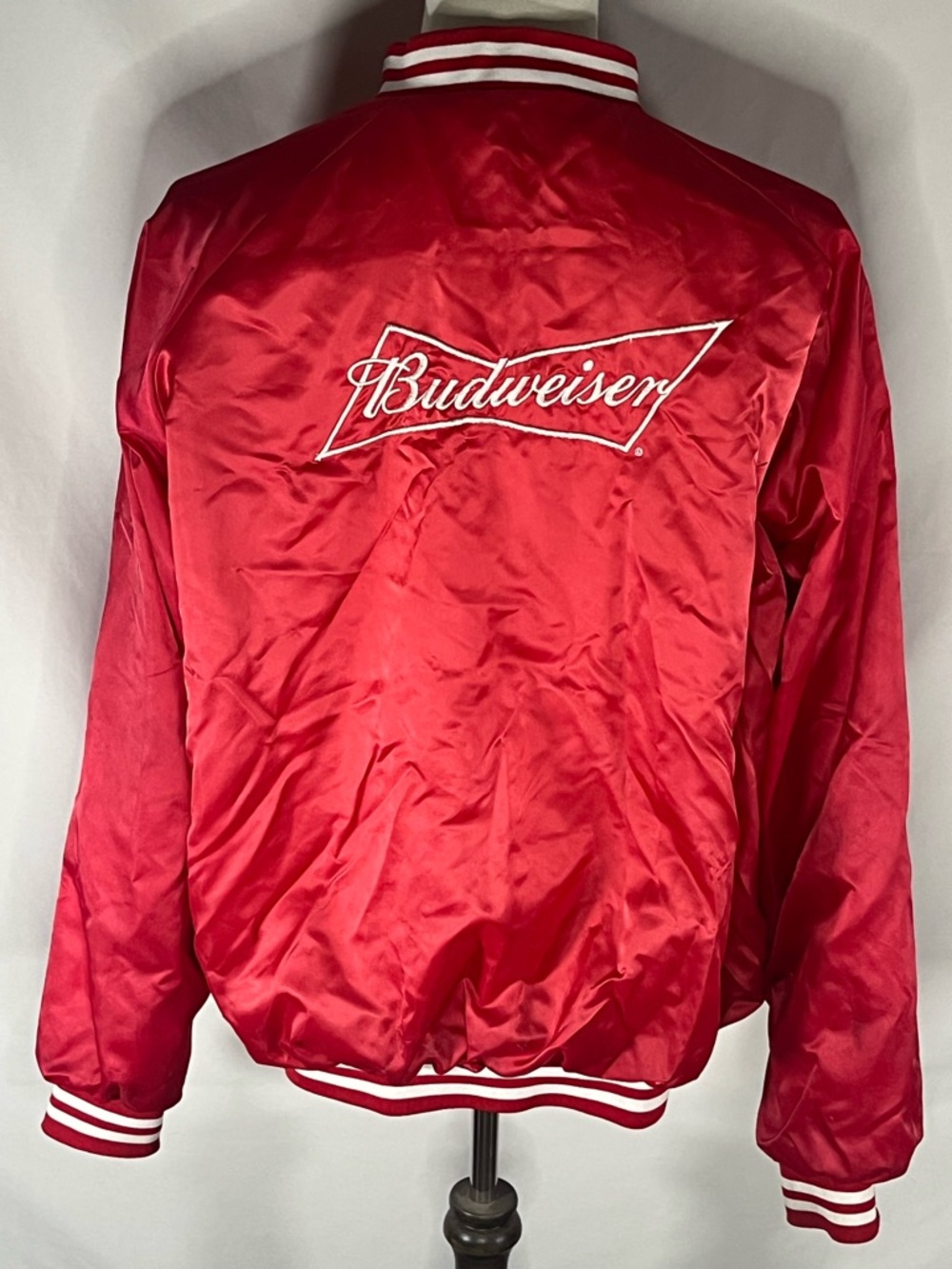 Cardinal Budweiser King Of Beers Bowtie Logo Vintage Satin Bomber Jacket 2XL